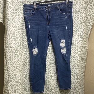 Old Navy Blue Distressed Ankle Jeans